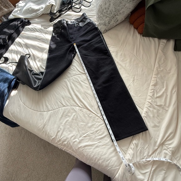 24XS Abercrombie & Fitch Black Mixed Fabric Ultra High-Rise Straight Jeans Pants - Picture 4 of 4